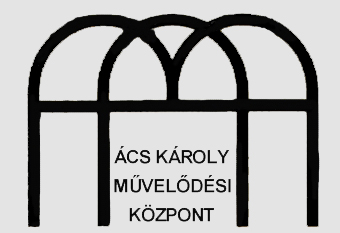 Fekete-fehér logó Ács Károly művelődés központ felirattal.